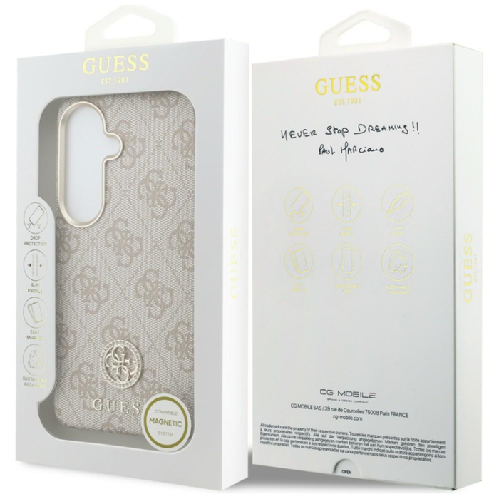 Guess - Guess Mobilskal För Galaxy S26 MagSafe 4G Rhinestone Round Logo - Rosa