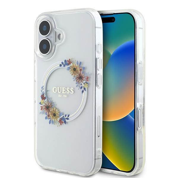 Guess iPhone 16 Plus Mobilskal MagSafe IML Flowers Wreath - Transparent | 2353 | AlltMobil
