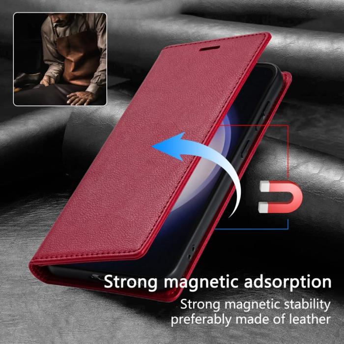 Amorus - Samsung Galaxy S26 Plånboksfodral Magnetisk Stängning Konstläder - Röd