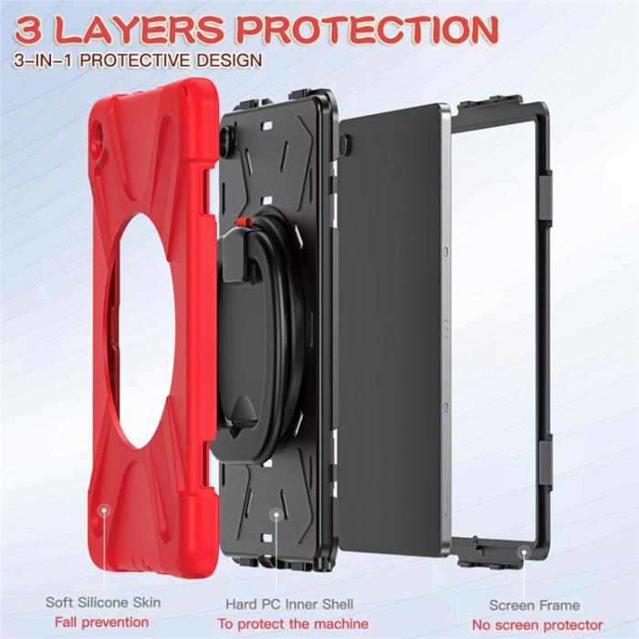 A-One Brand - Galaxy Tab A9 Plus Skal Kickstand Handle Grip - Röd / Svart