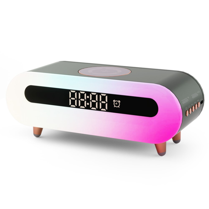 OEM - Trådlös Laddare med trådlös högtalarklocka Sänglampa RGB S608 - Grön