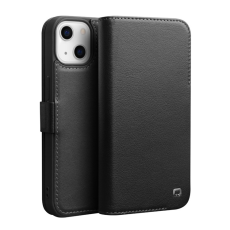 QIALINO - QIALINO iPhone 13 Plånboksfodral Äkta Läder Flip Folio - Svart