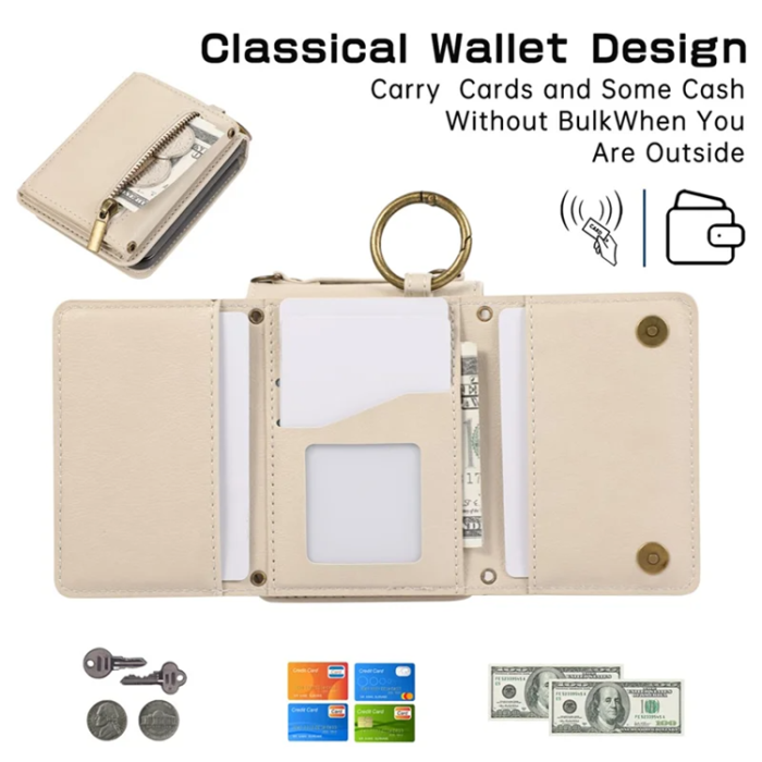 A-One Brand - Galaxy Z Flip7 Plånboksfodral Zipper Kickstand med Axelrem - Beige