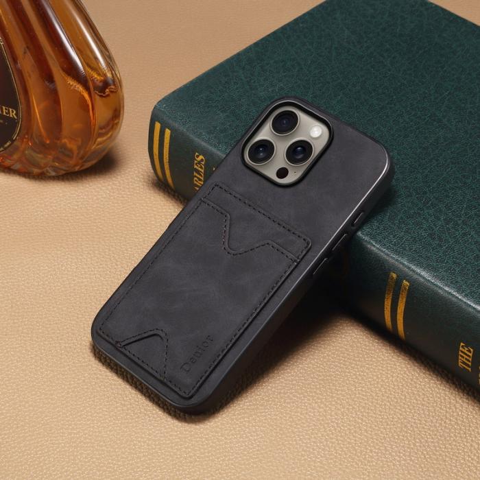 DENIOR - DENIOR iPhone 16 Pro Max Fodral Konstläder Med Kortfack - Svart