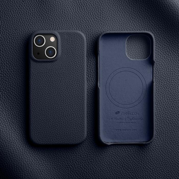 Melkco - MELKCO Mobilskal till iPhone 14 Plus Äkta Läder PC Skydd Dark Blue - Blå