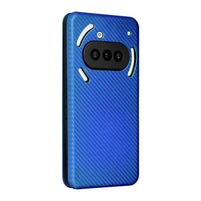 A-One Brand - Nothing Phone (3a) Plånboksfodral Läder Carbon Fiber - Blå