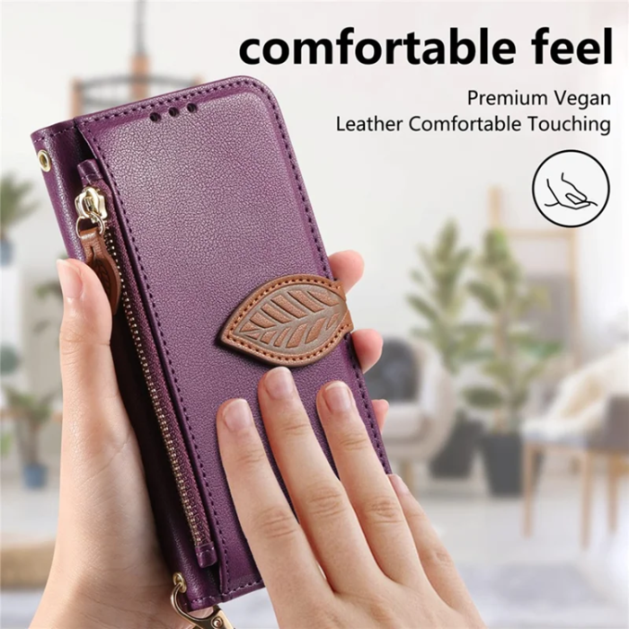 A-One Brand - iPhone 17 Pro Plånboksfodral Leaf Magnetiskt Spänne Konstläder - Lila