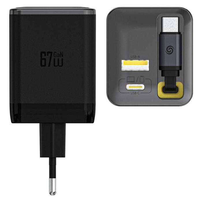 Dudao - Dudao Snabbladdare 67W USB-C GaN med Inbyggd Utdragbar A67EU - Svart