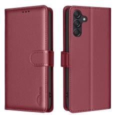 BINFEN COLOR - BINFEN Samsung Galaxy A35 5G Skal &Auml;kta L&auml;der RFID Skydd - R&ouml;d