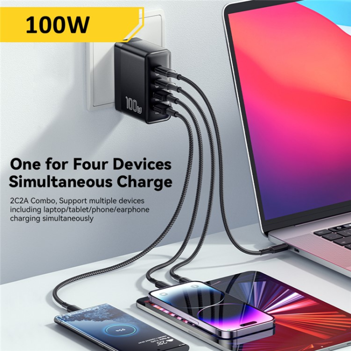 ESSAGER - ESSAGER Väggladdare 100W 2x USB-C - 2x USB-A ES-CD37 US Vit
