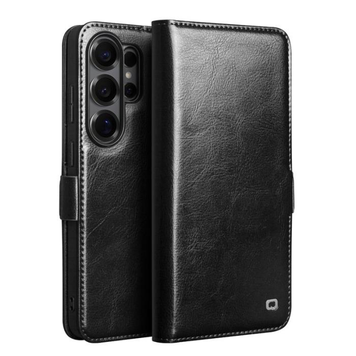 QIALINO - Qialino Mobilfodral för Samsung Galaxy S26 Ultra Äkta läder Kortfack - Svart