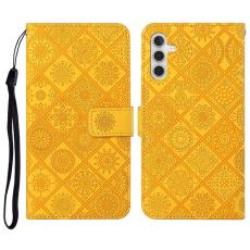 OEM - Pl&aring;nboksfodral f&ouml;r Samsung Galaxy S26 Konstl&auml;der med rem - Gul