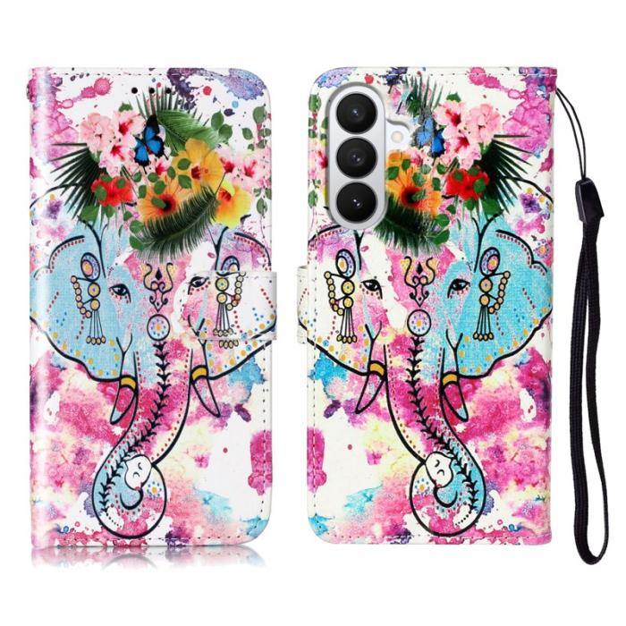 OEM - Plånboksfodral för Samsung Galaxy S26 Konstläder med rem - Blomma Elefant