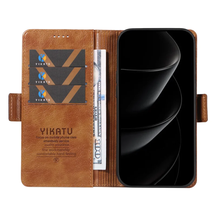 YIKATU - YIKATU iPhone 17 Pro Max Plånboksfodral Litchi Texture - Brun
