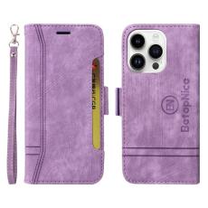 BETOPNICE - BETOPNICE 001 iPhone 15 Pro Konstl&auml;der Pl&aring;nboksfodral Multifunktionellt - Lila