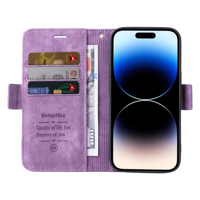 BETOPNICE - BETOPNICE 001 iPhone 15 Pro Konstläder Plånboksfodral Multifunktionellt - Lila