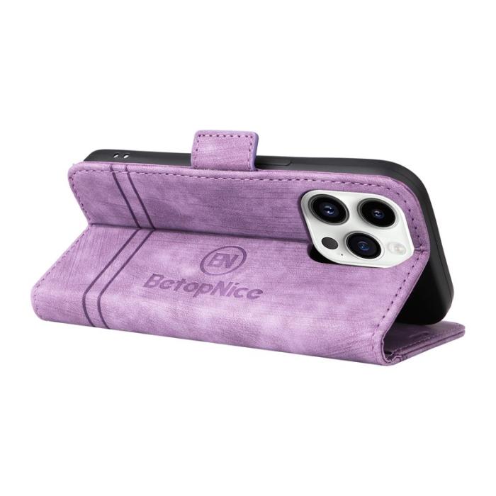 BETOPNICE - BETOPNICE 001 iPhone 15 Pro Konstläder Plånboksfodral Multifunktionellt - Lila