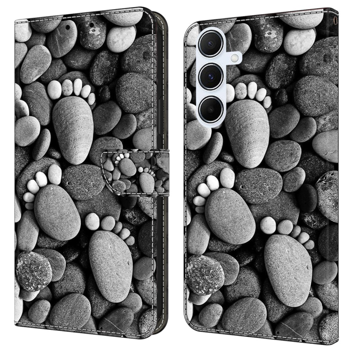 A-One Brand - Galaxy A17 5G Plånboksfodral Pattern Printing - Stone Footprints