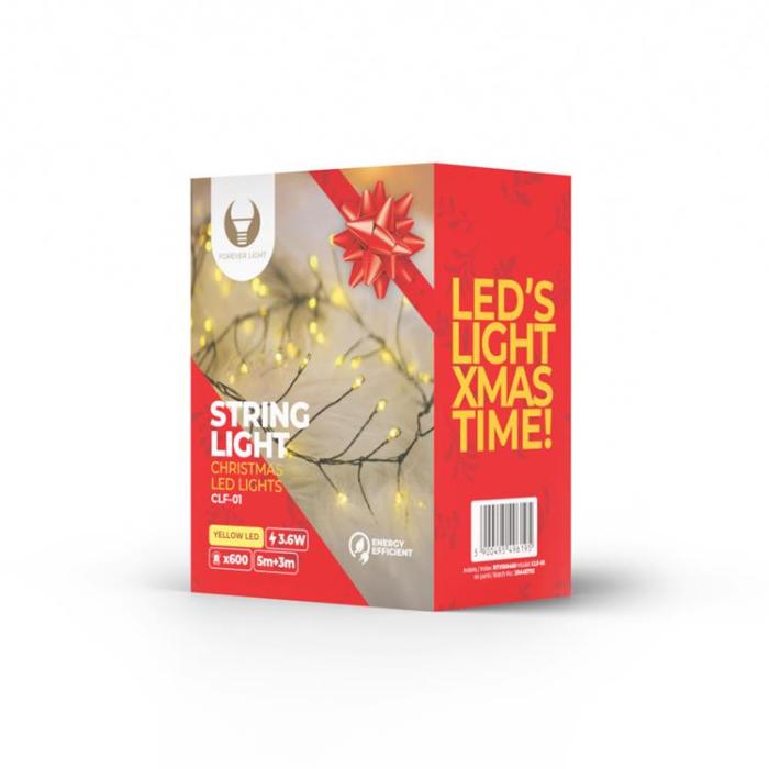 Forever Light - Forever String Light Grön Twig 600LED 6m +5m Kabel - Gul