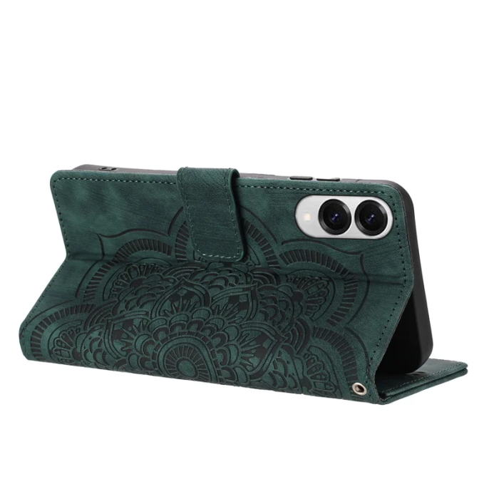 WANLONFENG - WANLONFENG Galaxy S25 Edge Plånboksfodral Mandala - Grön