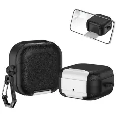 A-One Brand - Fodral f&ouml;r Samsung Galaxy Buds 4/Buds 4 Pro Litchi Texture - Svart/Vit