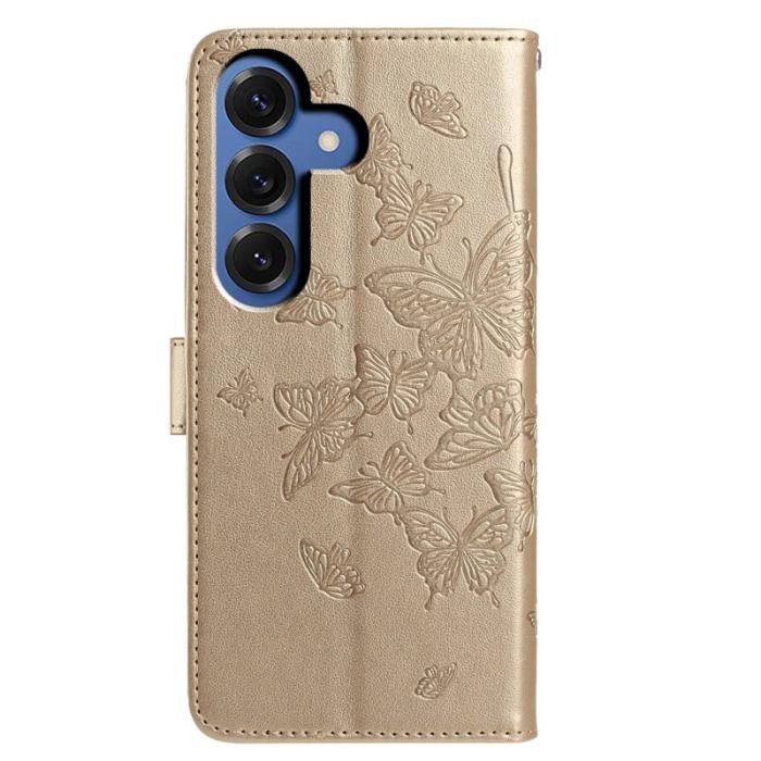 OEM - Samsung Galaxy S26 Plus Fodral Fjärilsprägling PU Läder Flip - Guld