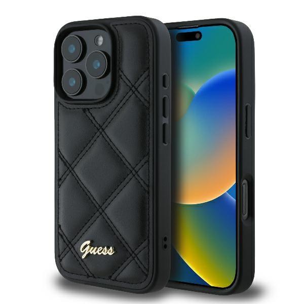 Guess Mobilskal till iPhone 16 Pro Max Quilted Metal Logo - Svart | 2353 | AlltMobil