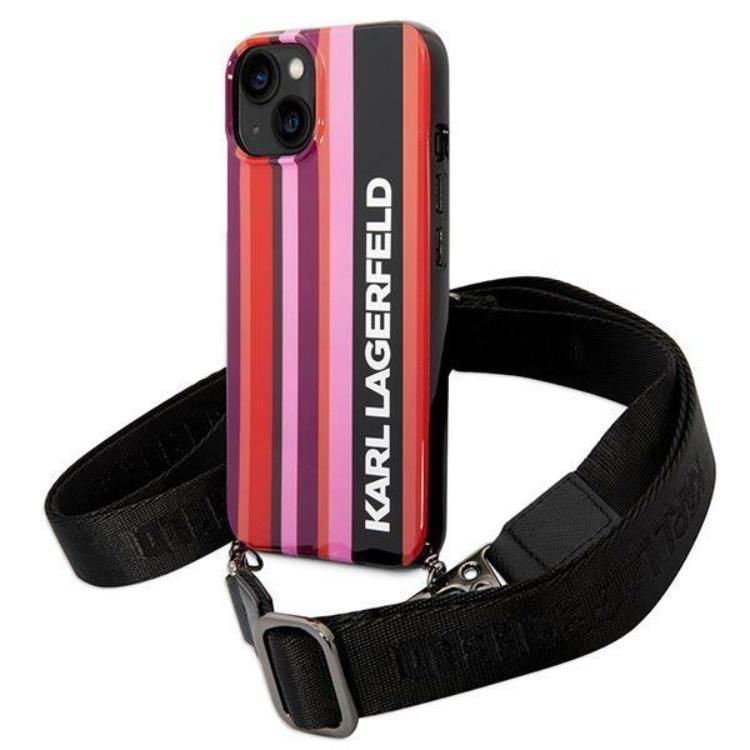Karl Lagerfeld iPhone 14 Skal med halsband Stripes Strap - Rosa | 2353 | AlltMobil