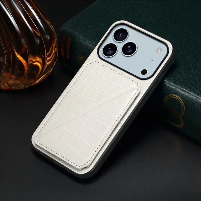 A-One Brand - iPhone 17 Pro Mobilskal Korthållare Crocodile Textured - Vit