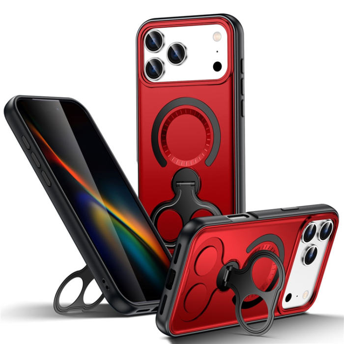 A-One Brand - iPhone 17 Pro Max Mobilskal MagSafe Dual Hole Kickstand - Röd