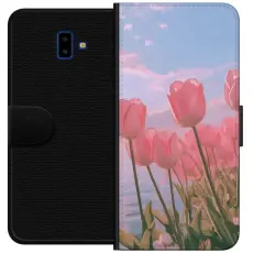 Gustaf - Pl&aring;nboksfodral till Samsung Galaxy J6+ med Rosa Tulpaner