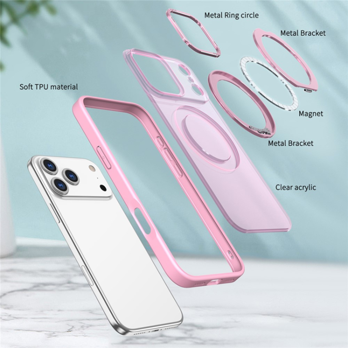 A-One Brand - iPhone 17 Pro Mobilskal MagSafe TPU + Acrylic Kickstand - Rosa