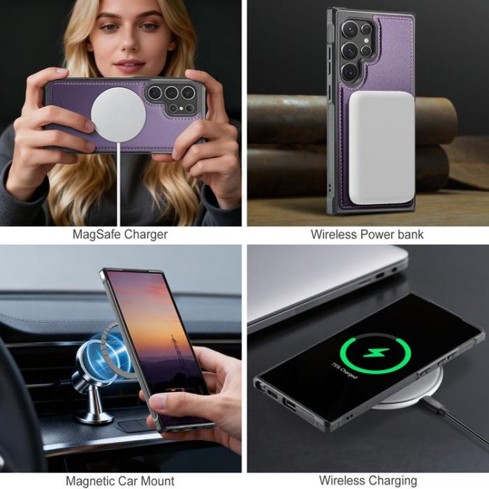 OEM - JEEHOOD Samsung Galaxy S22 Ultra 5G Fodral KonstLäder - Lila