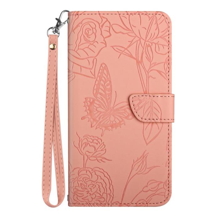 OEM - Samsung Galaxy S26 Ultra Skal Konstläder Butterfly Blomma - Rosa