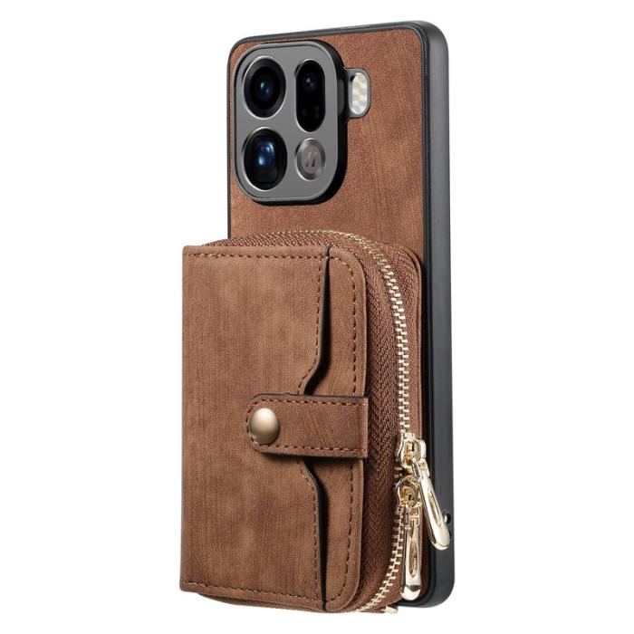OEM - Oppo Find X9 Pro 5G Plånboksfodral Konstläder Med Dragkedja - Brun