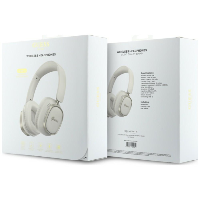 Guess - Guess On-Ear Hörlurar Bluetooth ENC Rectangle Metal Script - Vit
