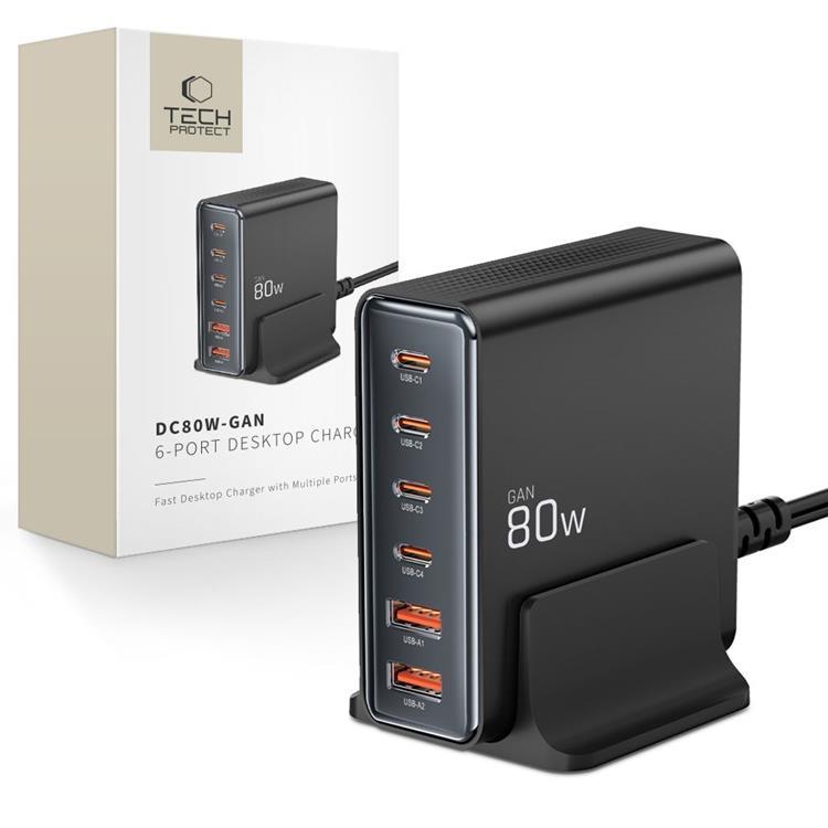 Tech-Protect 6-Port Skrivbord Laddare PD80W - Svart | 505295 | AlltMobil