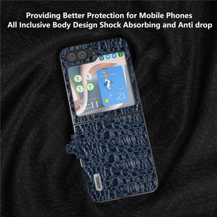 ABEEL - ABEEL Galaxy Z Flip 5 Mobilskal Äkta Läder Cowhide - Blå