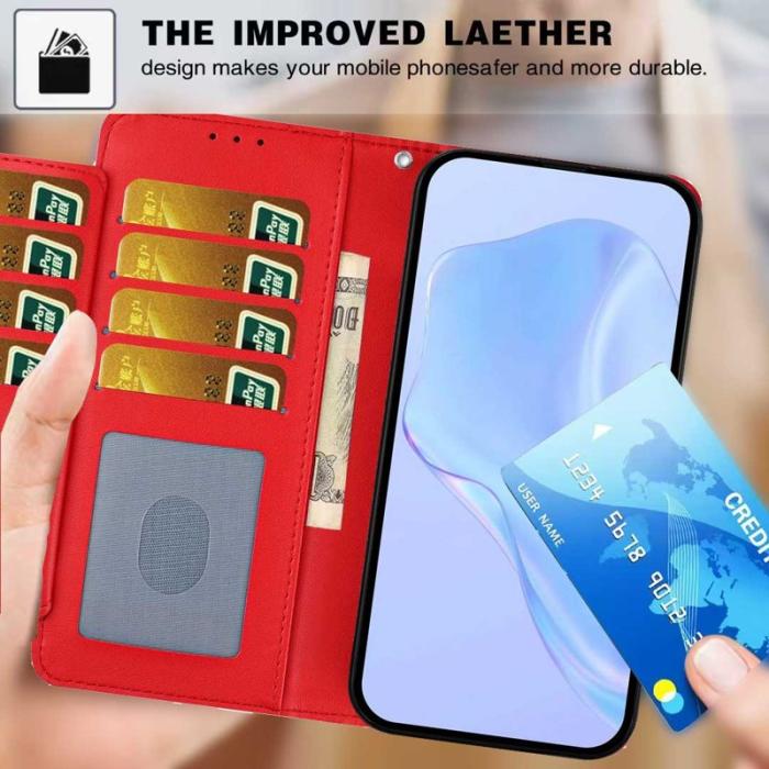 OEM - Samsung Galaxy A37 Plånboksfodral Konstläder Med Rem Flera Kortfack - Röd