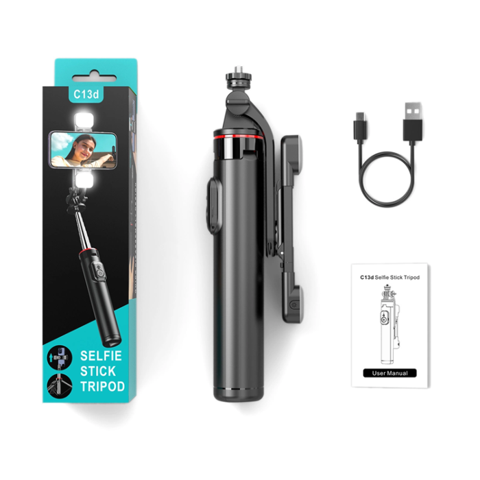 OEM - Selfiestick Teleskopstativ 1.3m Med Dubbel Lampa