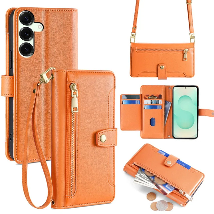 Galaxy S25 Plus Konstläder Plånboksfodral med 2 Rem - Orange (Orange) | 2353 | AlltMobil