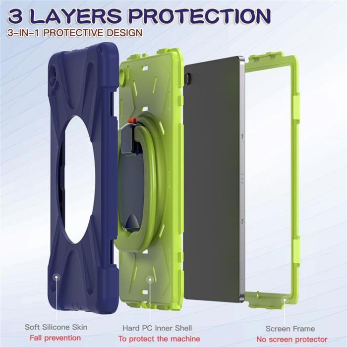 A-One Brand - Galaxy Tab A9 Plus Skal Kickstand Handle Grip - Marinblå / Gulgrön