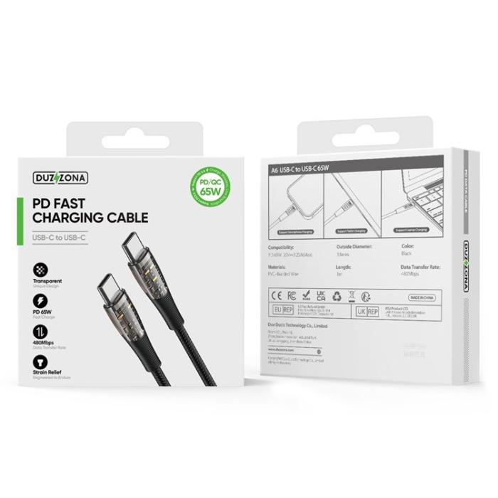 DUZZONA - Duzzona A6 USB-C till USB-C kabel 60W 1m - Transparent