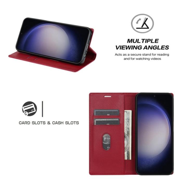 Amorus - Samsung Galaxy S26 Plånboksfodral Magnetisk Stängning Konstläder - Röd