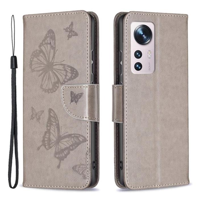 A-One Brand - Butterfly Imprinted Plånboksfodral Xiaomi 12/12X - Grå