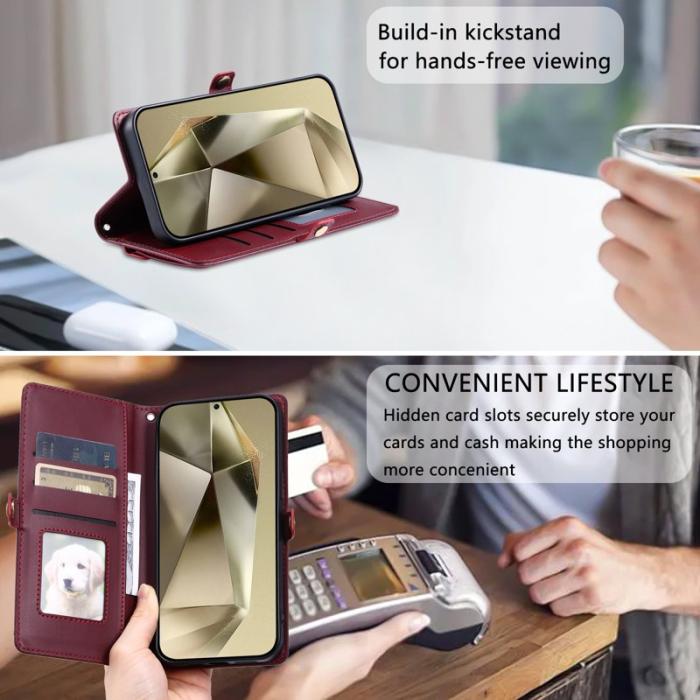 OEM - Samsung Galaxy A57 Plånboksfodral Konstläder Med Handledsrem - Vinröd