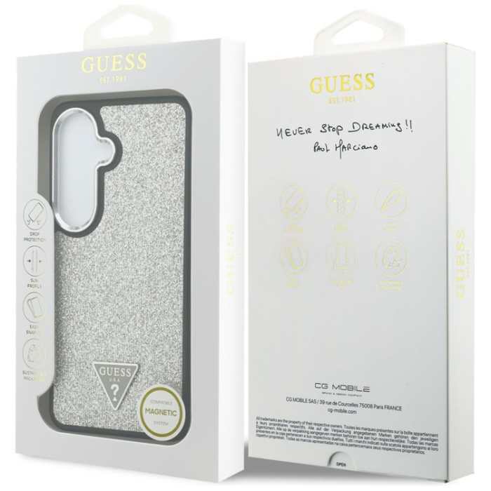 Guess - Guess Mobilskal För Galaxy S26 MagSafe Fixed Glitter Triangle - Silver