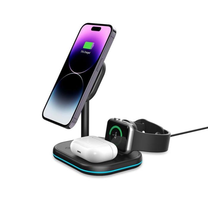 Tech-Protect - Tech-Protect 3-in-1 Trådlös Laddare Magsafe iPhone, Apple Watch, AirPods - Svart