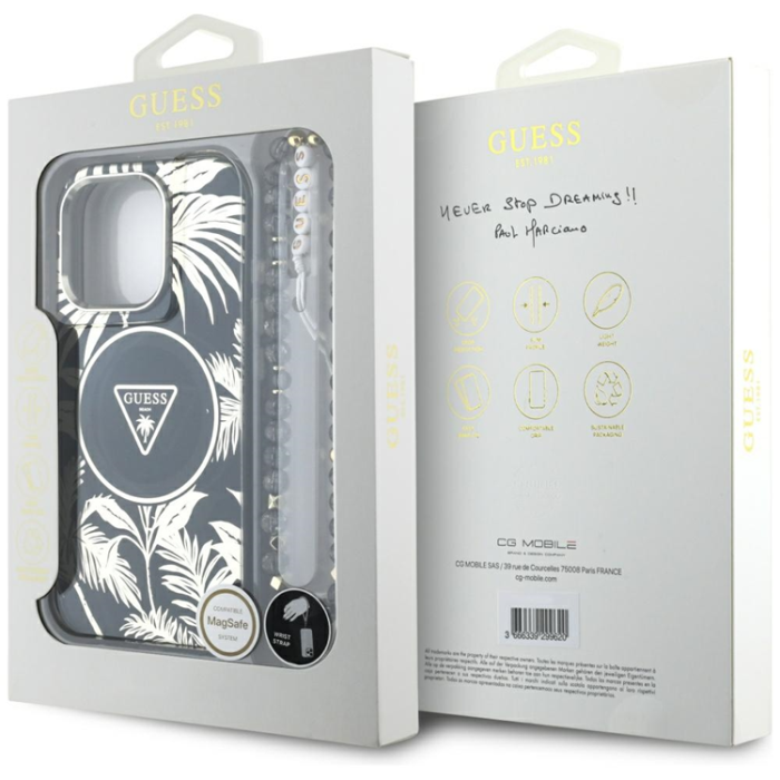 Guess - Guess iPhone 16 Pro Max Mobilskal Magsafe Palm Trees Med Pearl Strap