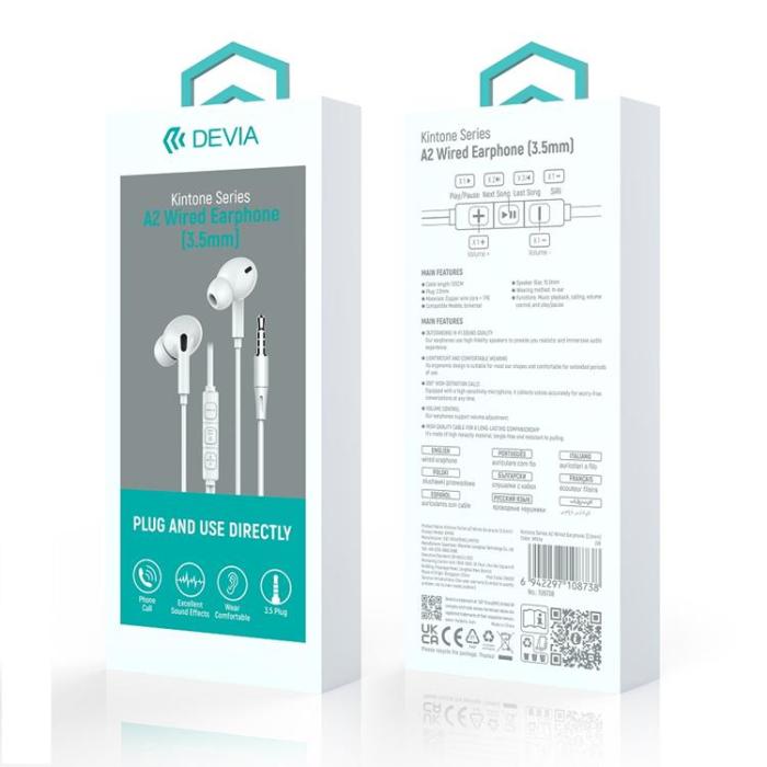 Devia - Devia In-Ear Trådbundna Hörlurar Jack 3.5mm Kintone A2 - Vit